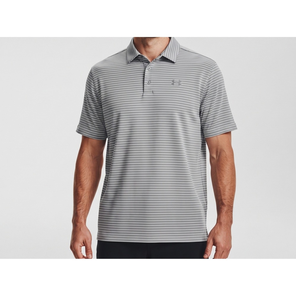 Under Armour Polo Shirt Mens 2XL Gray Striped Excellent HeatGear Golf Loose Fit